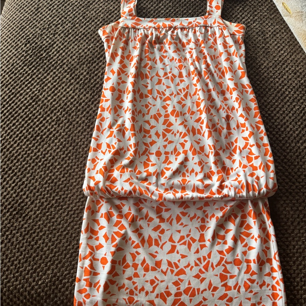 Diane Von Furstenberg Orange and White Mini Dress